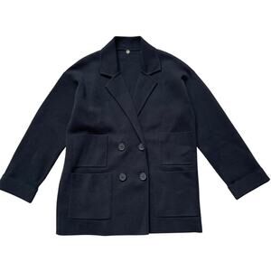 Margaret O’Leary Knit Blazer M | Black, Double Breasted, Soft Cotton Blend